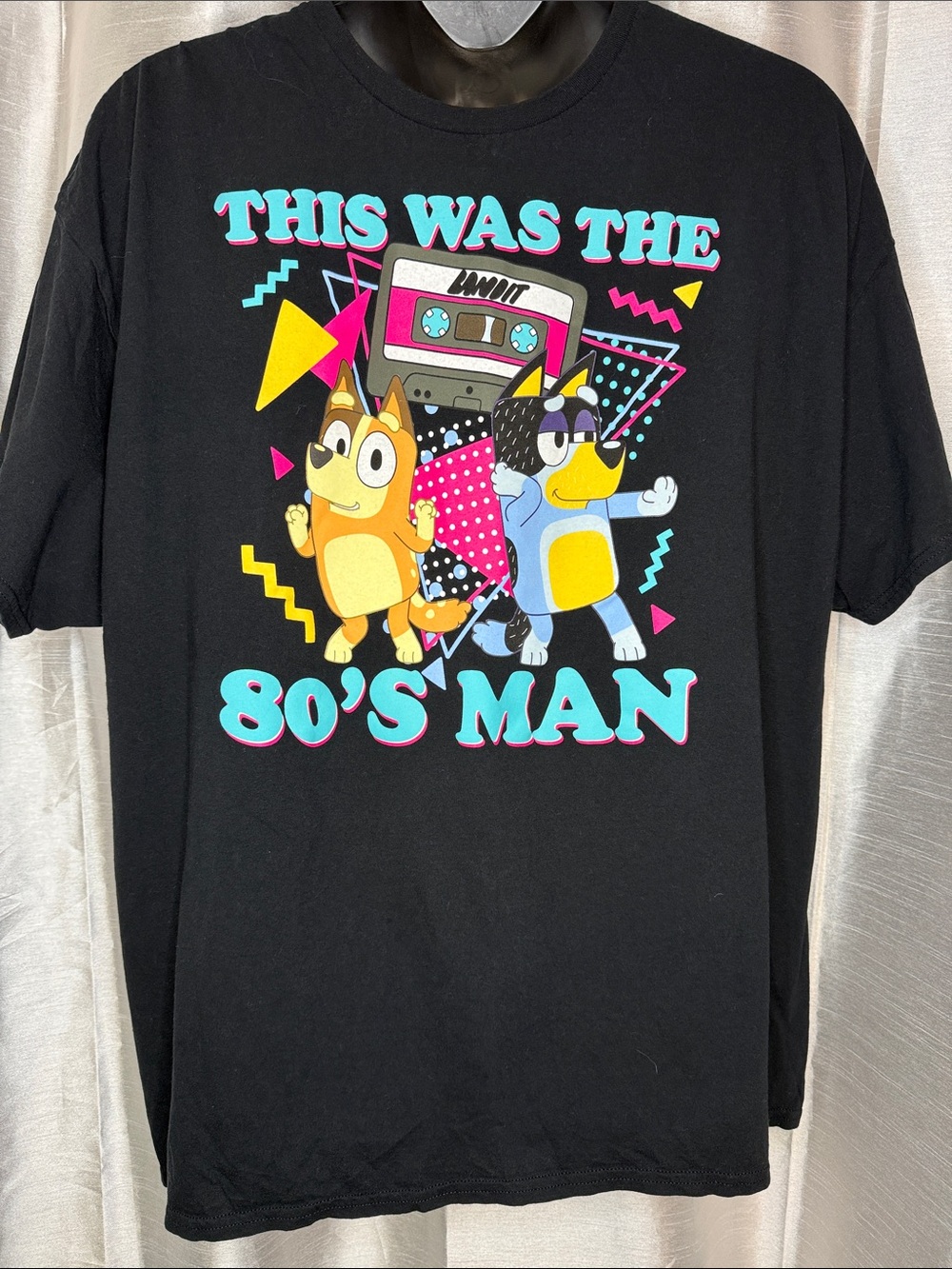 Bluey This Was The 80s Man Graphic T Shirt Black Men’s 3XL Cotton